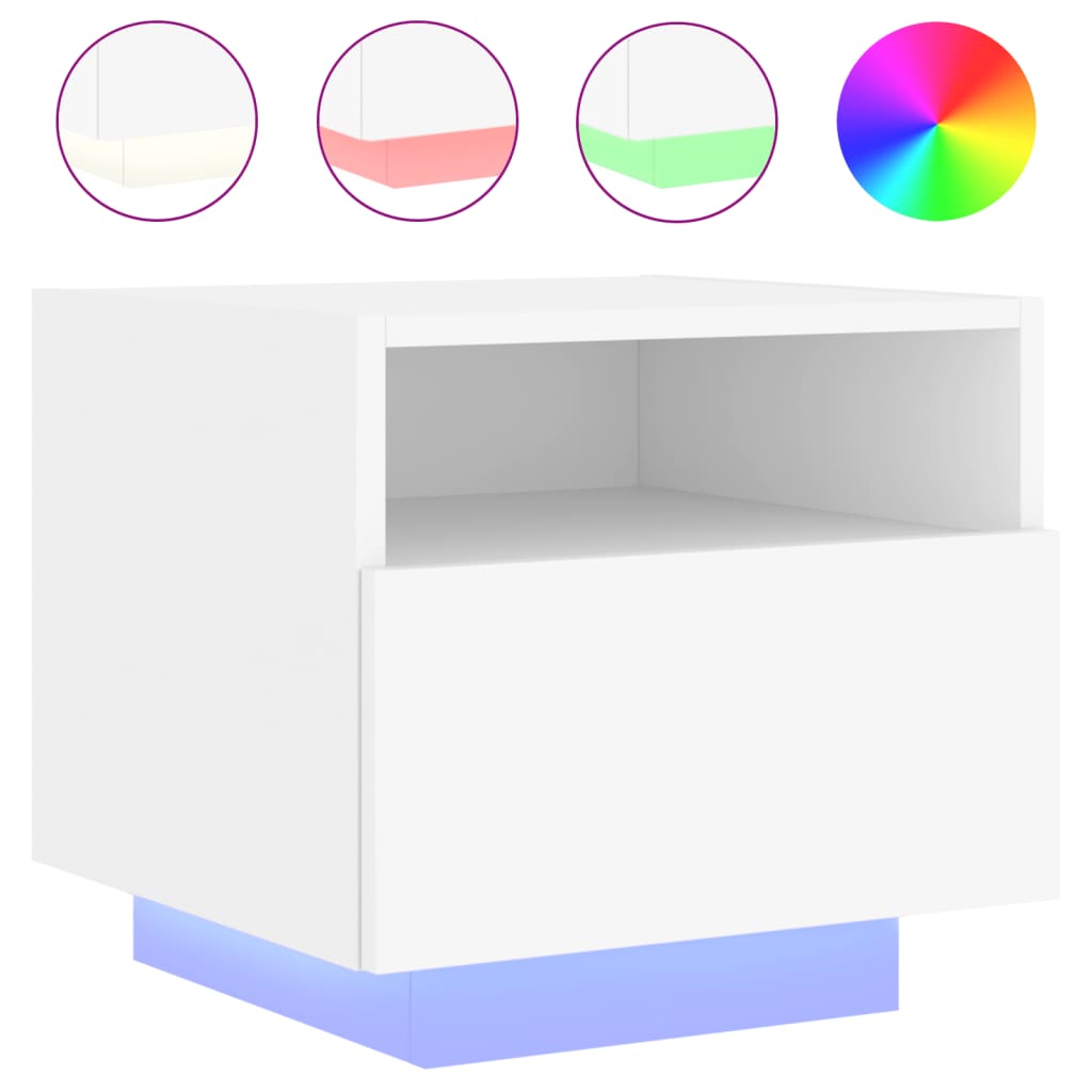 Nattbord med LED hvit 40x39x37 cm