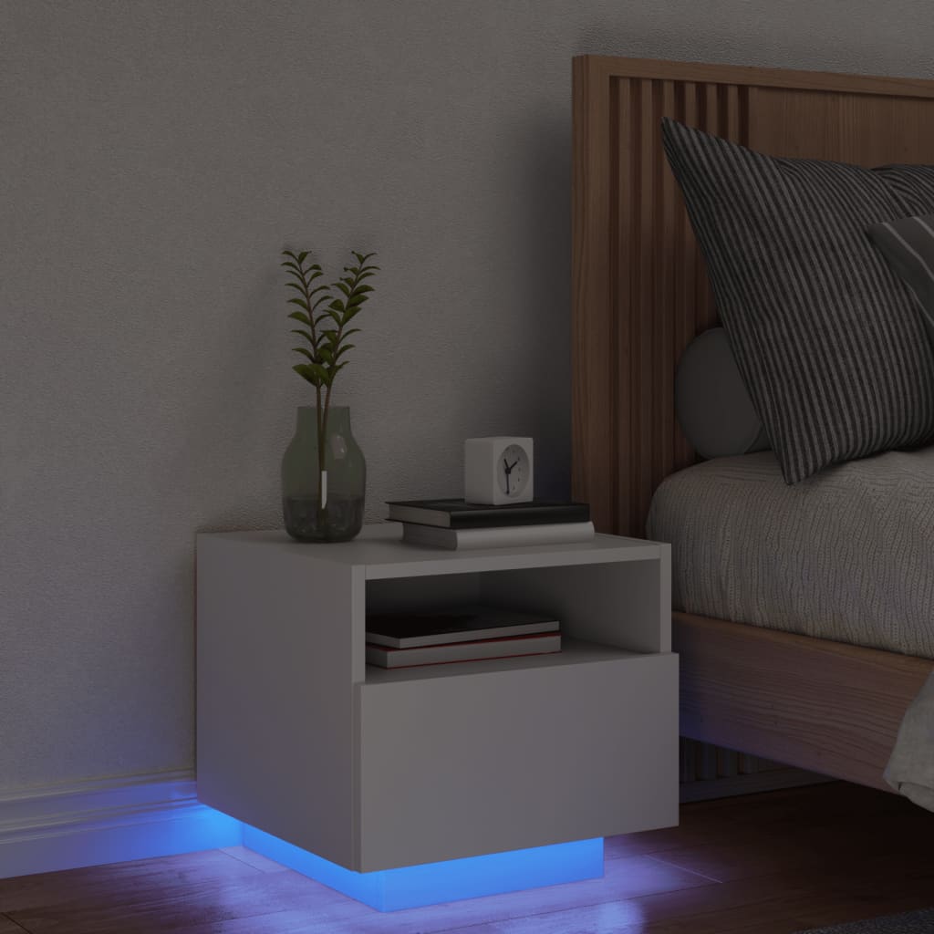 Nattbord med LED hvit 40x39x37 cm