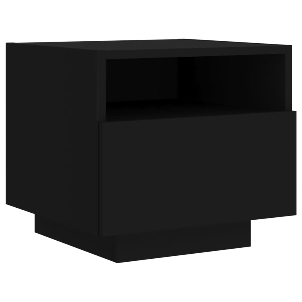 Nattbord med LED svart 40x39x37 cm