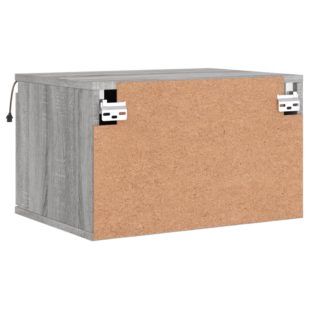 Vegghengt nattbord med LED-lys grå sonoma