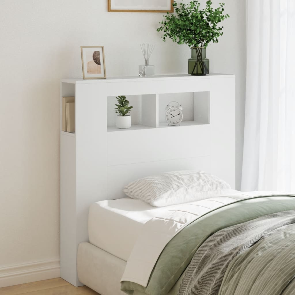 Sengegavl med LED hvit 100x18,5x103,5 cm konstruert tre