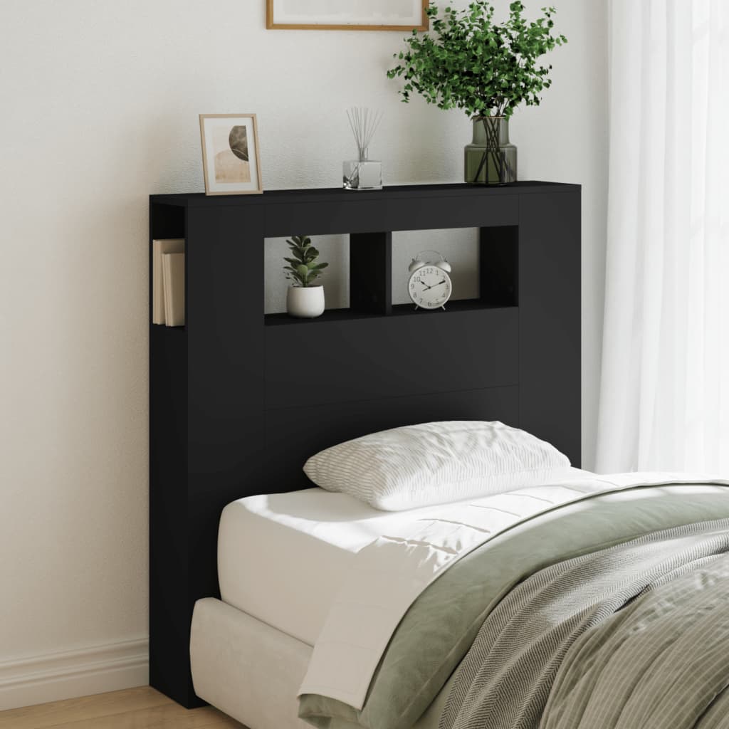 Sengegavl med LED svart 100x18,5x103,5 cm konstruert tre