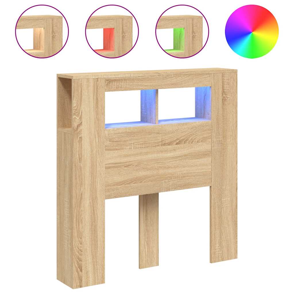 Sengegavl med LED sonoma eik 100x18,5x103,5 cm konstruert tre