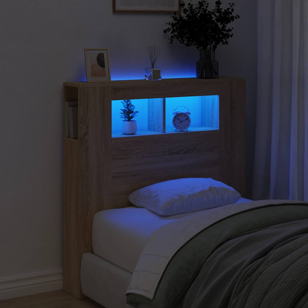 Sengegavl med LED sonoma eik 100x18,5x103,5 cm konstruert tre