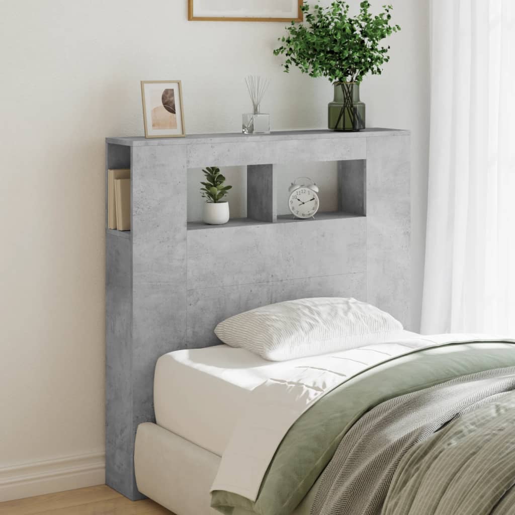 Sengegavl med LED betonggrå 100x18,5x103,5 cm konstruert tre
