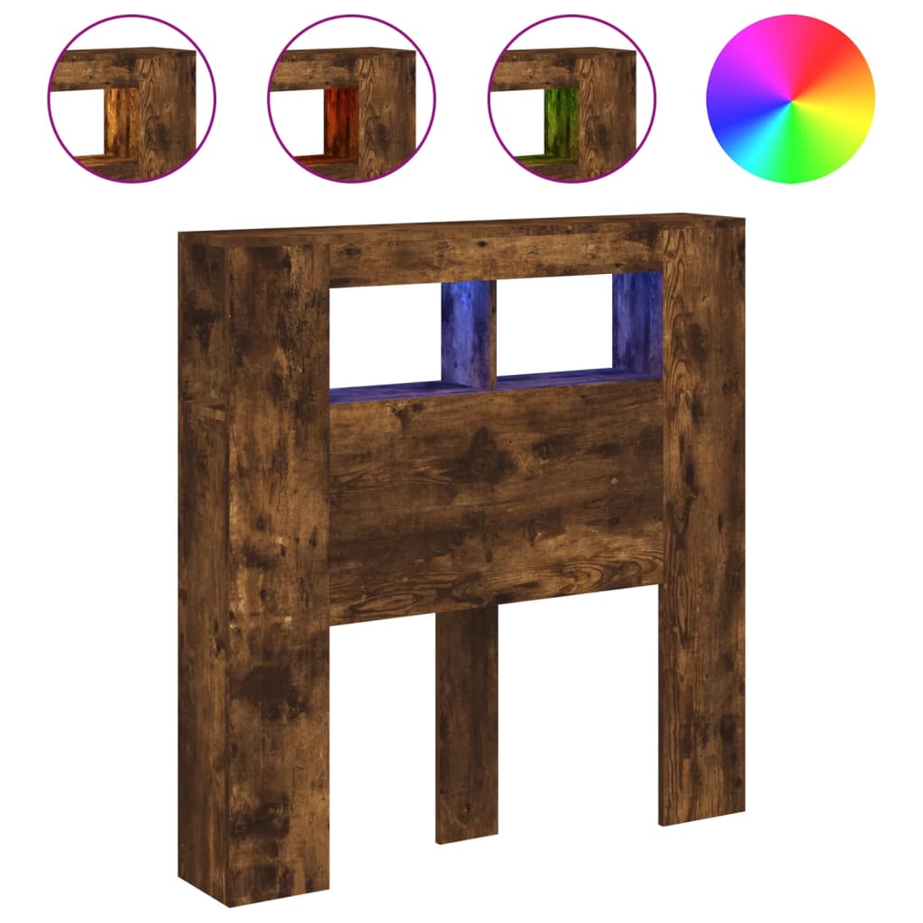 Sengegavl med LED røkt eik 100x18,5x103,5 cm konstruert tre