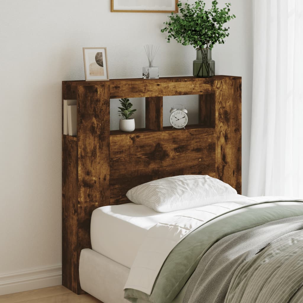 Sengegavl med LED røkt eik 100x18,5x103,5 cm konstruert tre