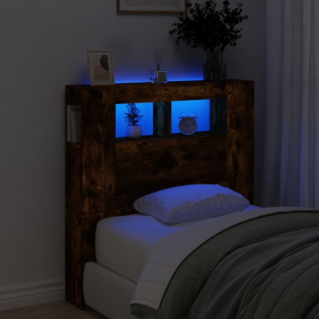 Sengegavl med LED røkt eik 100x18,5x103,5 cm konstruert tre