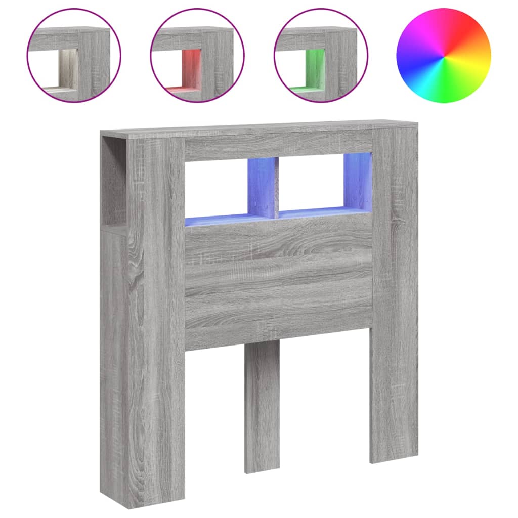 Sengegavl med LED grå sonoma 100x18,5x103,5 cm konstruert tre