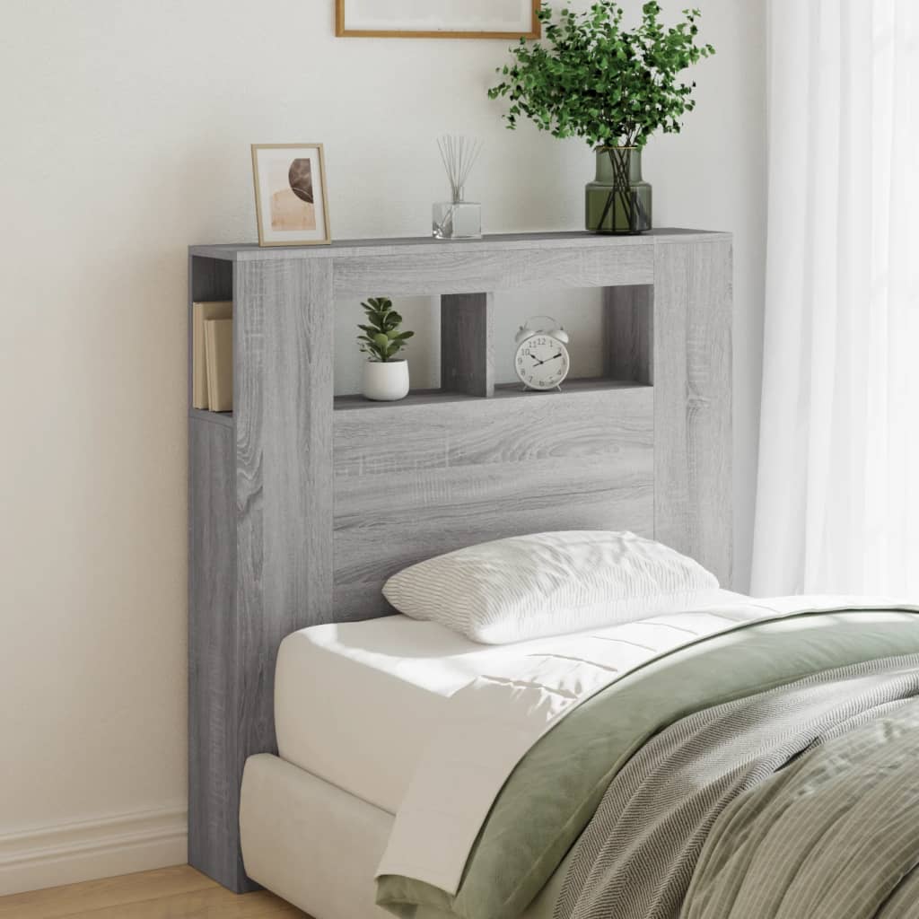 Sengegavl med LED grå sonoma 100x18,5x103,5 cm konstruert tre