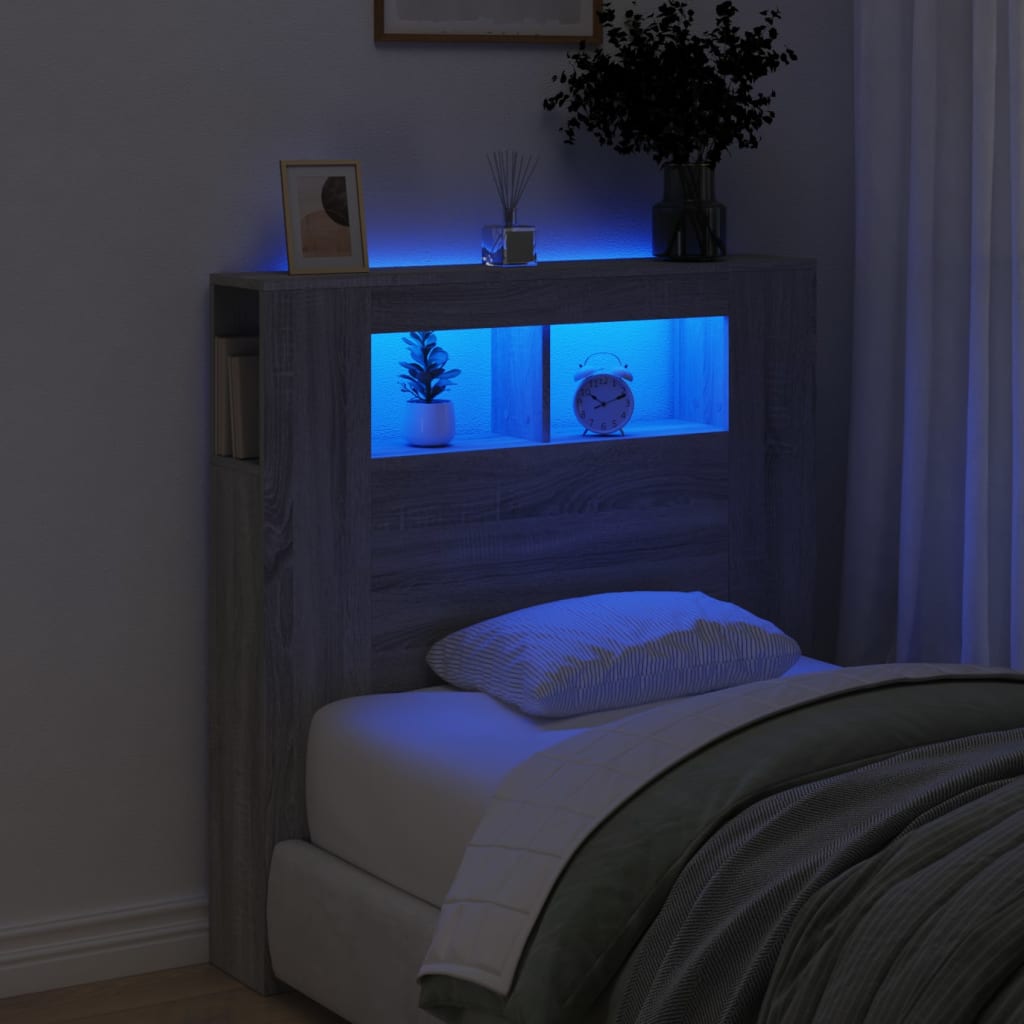 Sengegavl med LED grå sonoma 100x18,5x103,5 cm konstruert tre