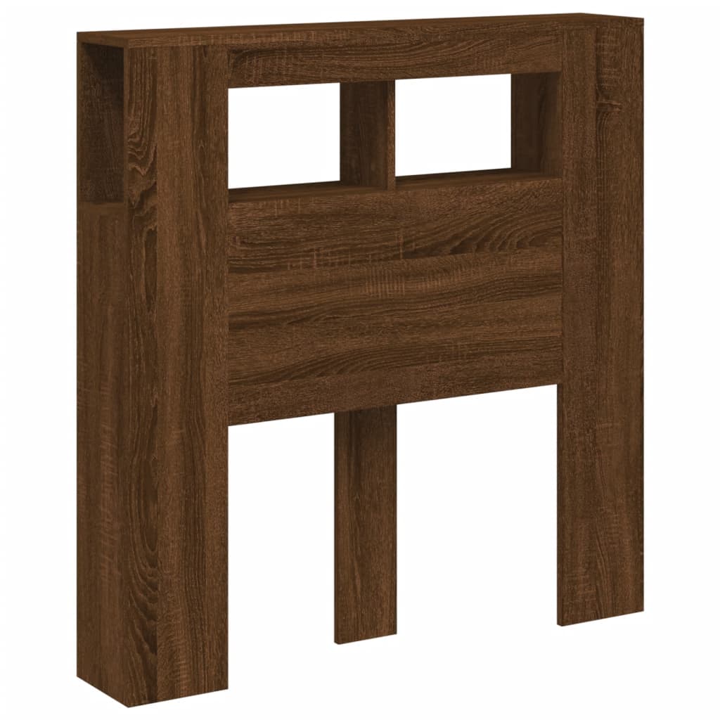 Sengegavl med LED brun eik 100x18,5x103,5 cm konstruert tre