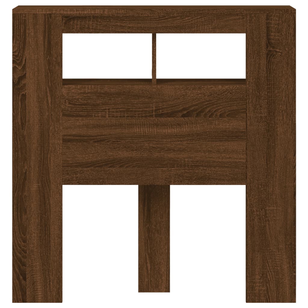 Sengegavl med LED brun eik 100x18,5x103,5 cm konstruert tre