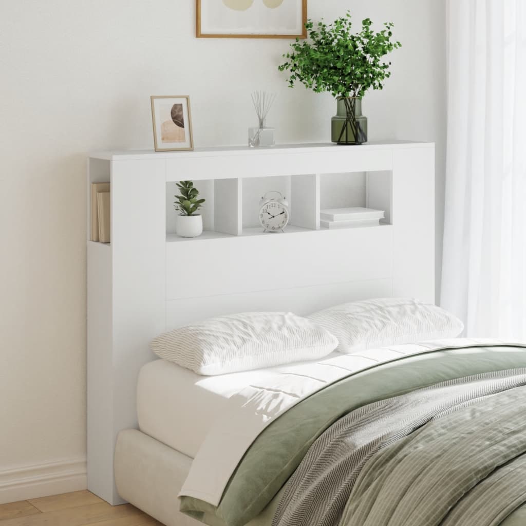 Sengegavl med LED hvit 120x18,5x103,5 cm konstruert tre