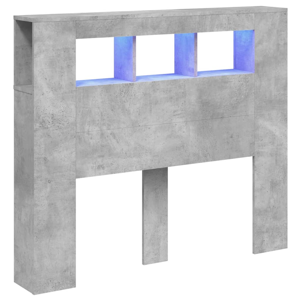 Sengegavl med LED betonggrå 120x18,5x103,5 cm konstruert tre