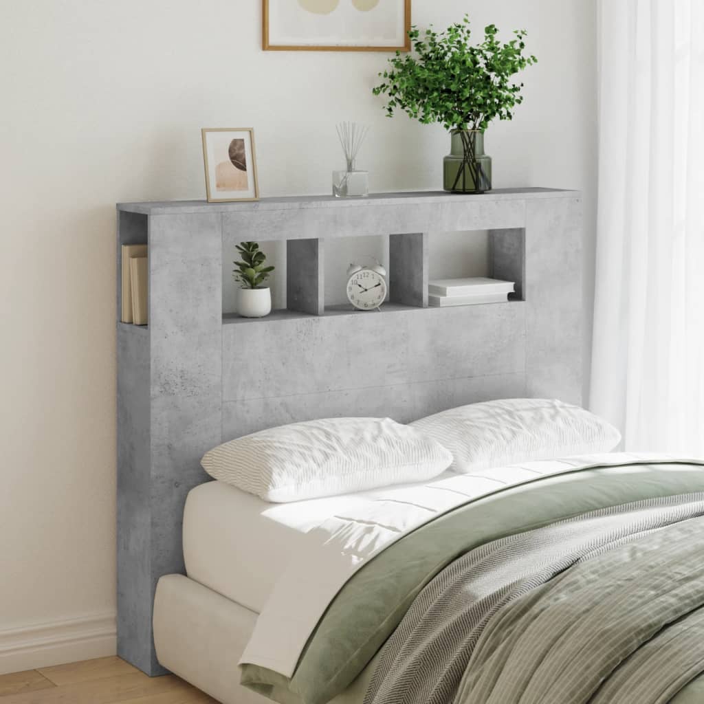 Sengegavl med LED betonggrå 120x18,5x103,5 cm konstruert tre