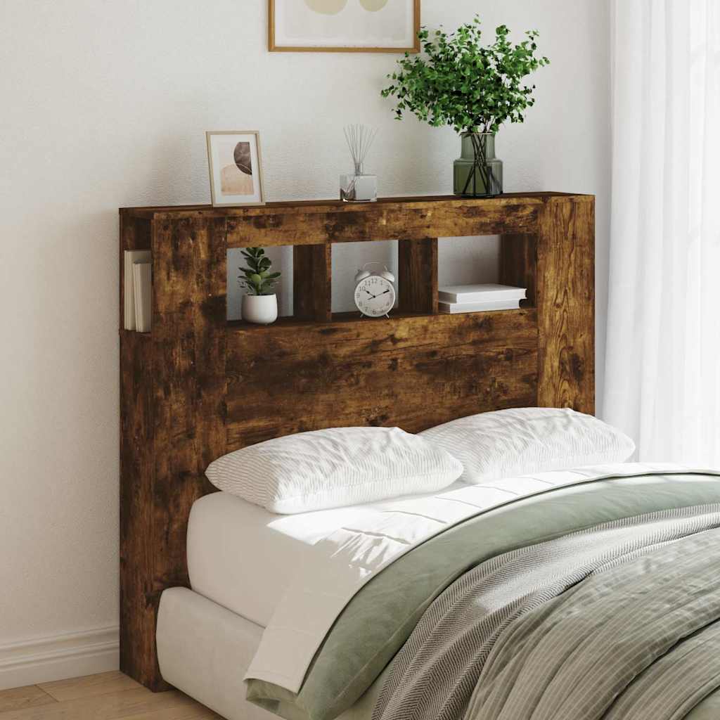 Sengegavl med LED røkt eik 120x18,5x103,5 cm konstruert tre