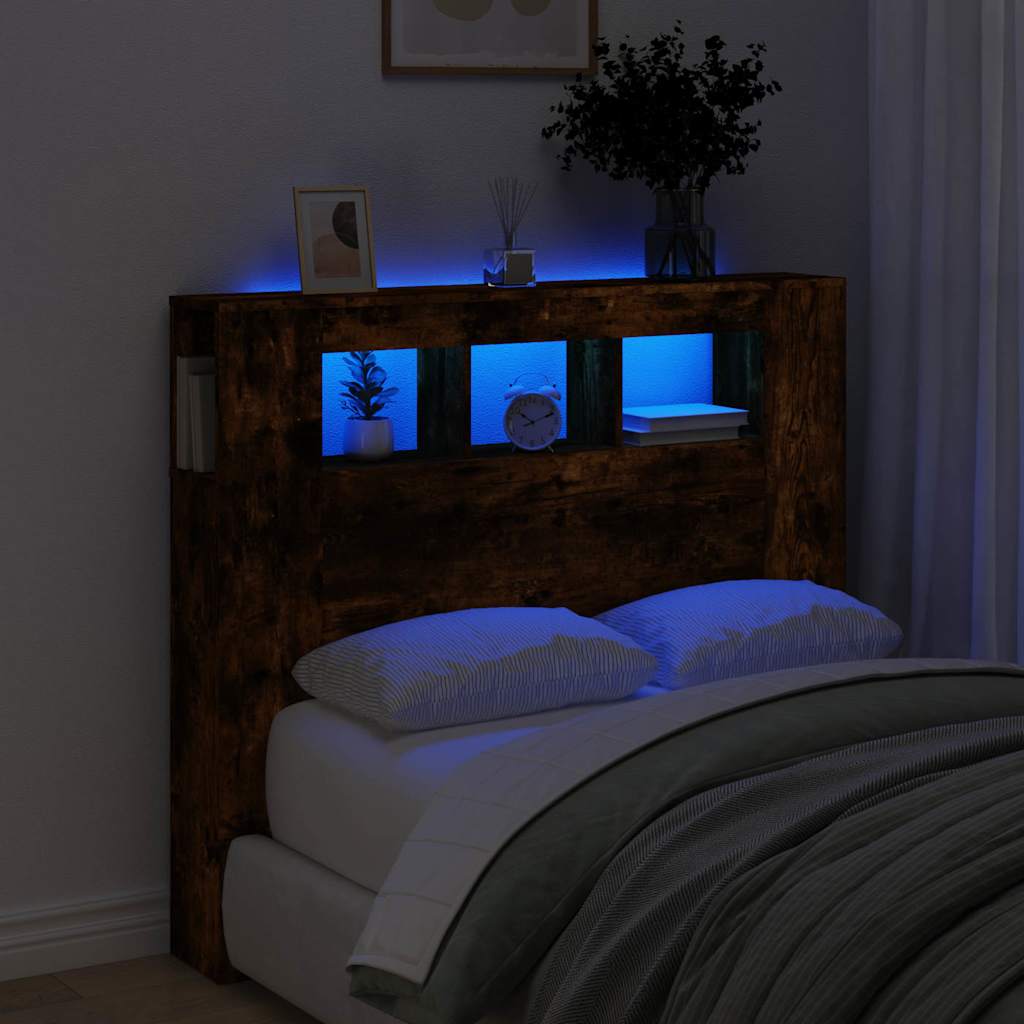 Sengegavl med LED røkt eik 120x18,5x103,5 cm konstruert tre