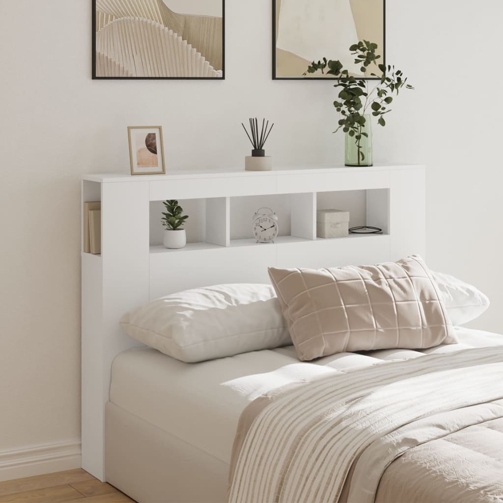 Sengegavl med LED hvit 140x18,5x103,5 cm konstruert tre