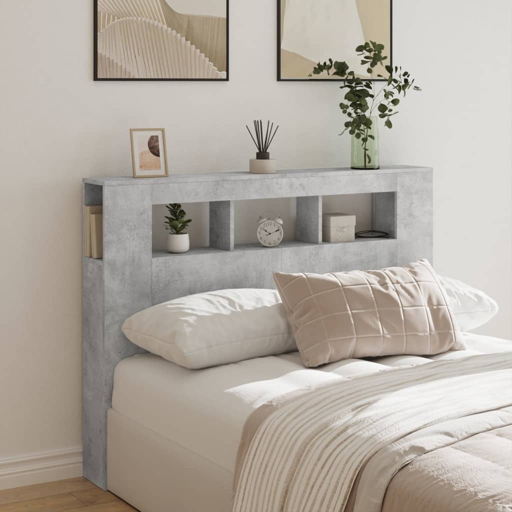 Sengegavl med LED betonggrå 140x18,5x103,5 cm konstruert tre