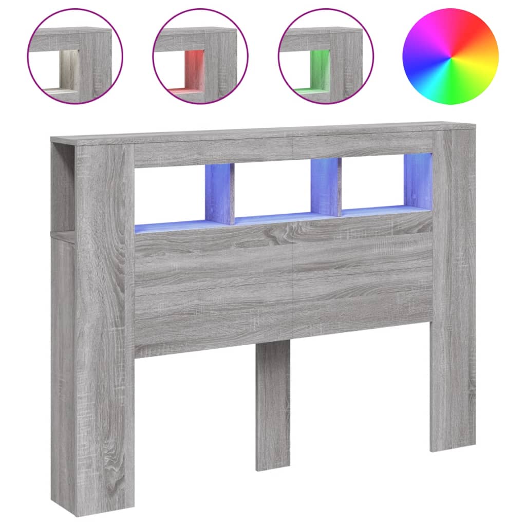 Sengegavl med LED grå sonoma 140x18,5x103,5 cm konstruert tre