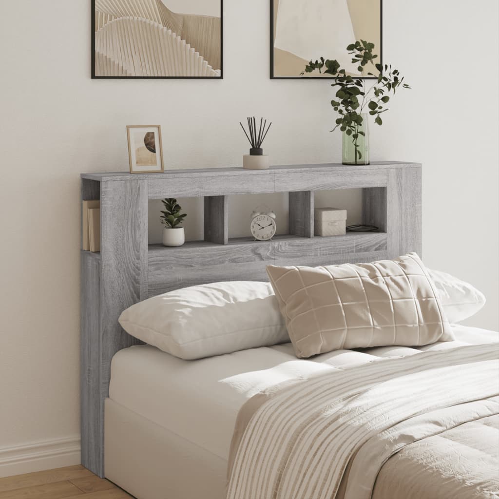 Sengegavl med LED grå sonoma 140x18,5x103,5 cm konstruert tre