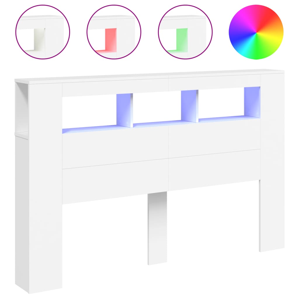 Sengegavl med LED hvit 160x18,5x103,5 cm konstruert tre