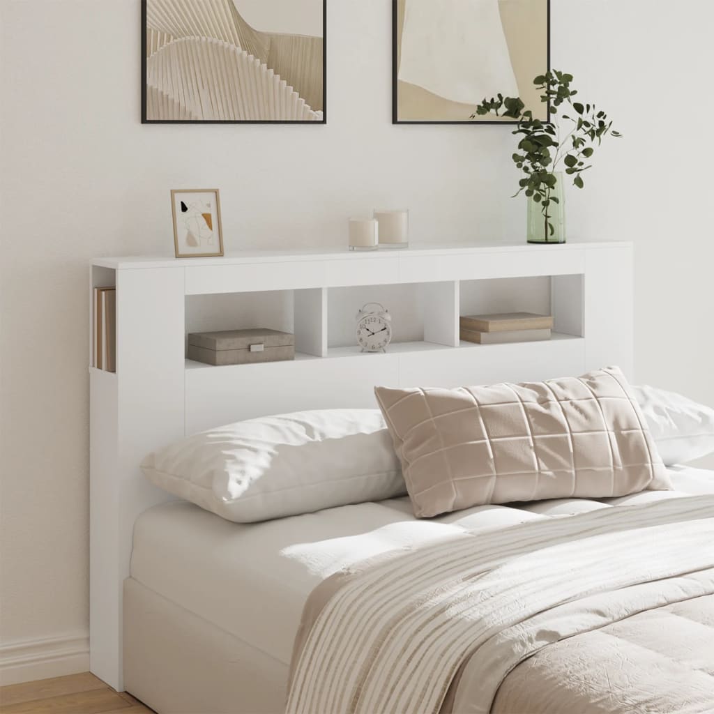 Sengegavl med LED hvit 160x18,5x103,5 cm konstruert tre