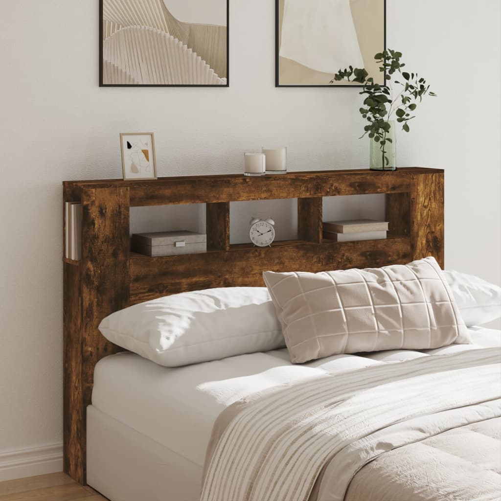 Sengegavl med LED røkt eik 160x18,5x103,5 cm konstruert tre