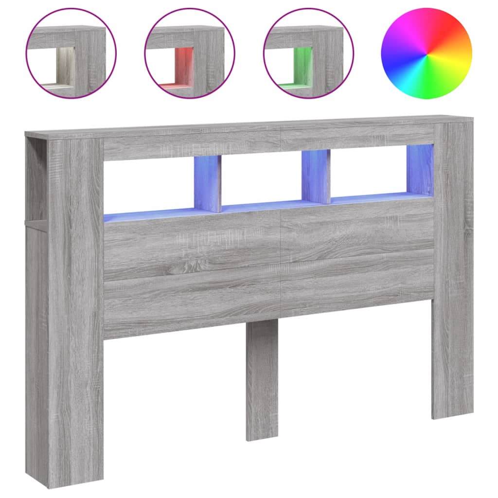 Sengegavl med LED grå sonoma 160x18,5x103,5 cm konstruert tre