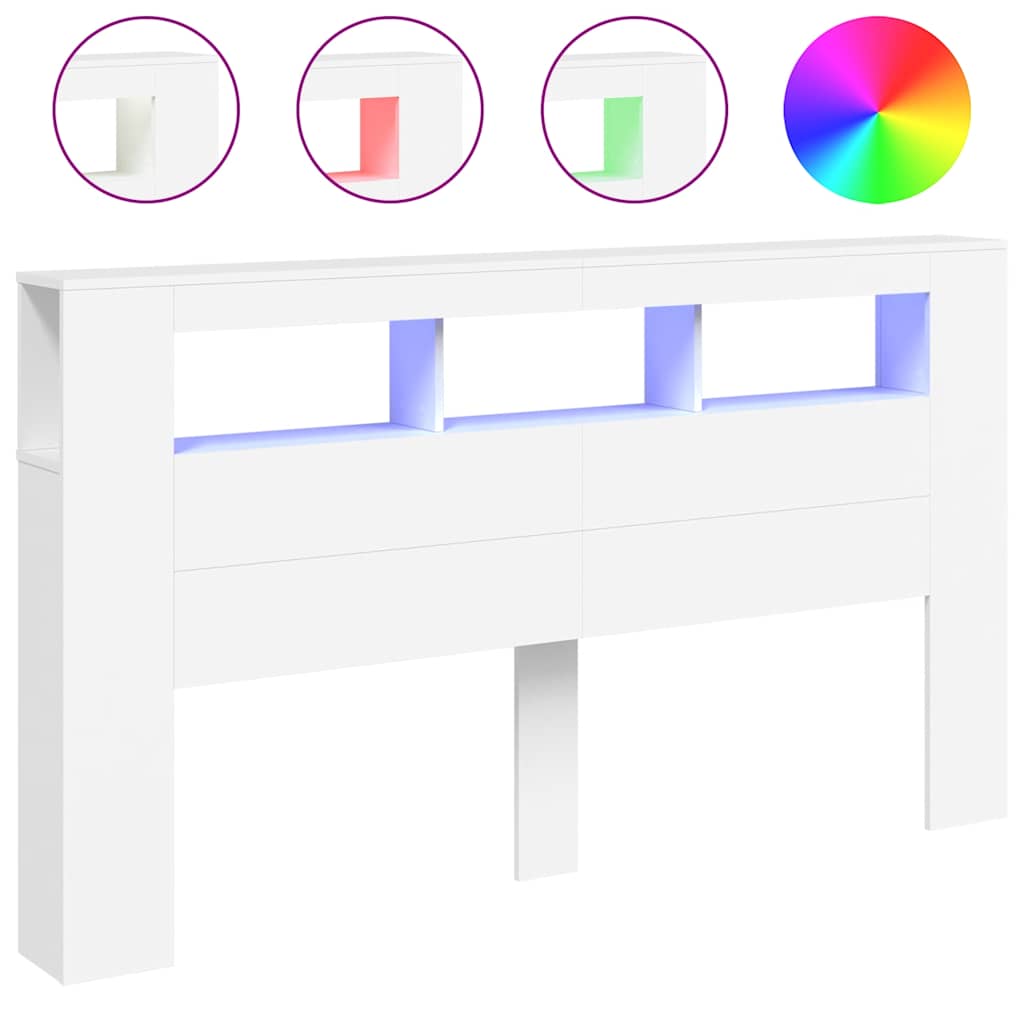 Sengegavl med LED hvit 180x18,5x103,5 cm konstruert tre