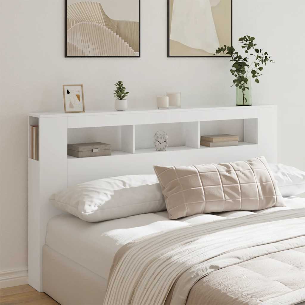 Sengegavl med LED hvit 180x18,5x103,5 cm konstruert tre
