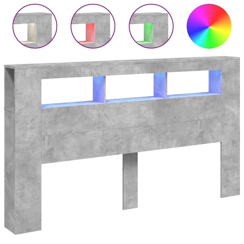 Sengegavl med LED betonggrå 180x18,5x103,5 cm konstruert tre