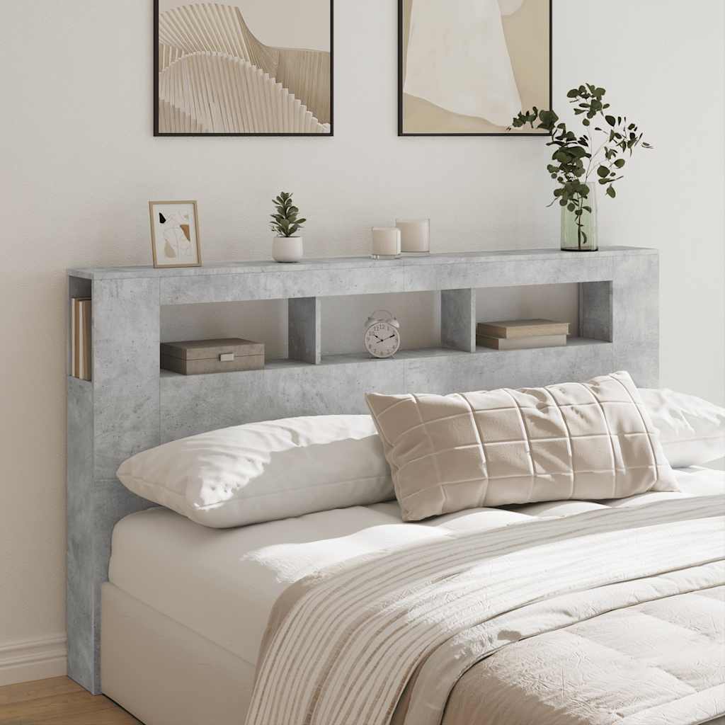 Sengegavl med LED betonggrå 180x18,5x103,5 cm konstruert tre