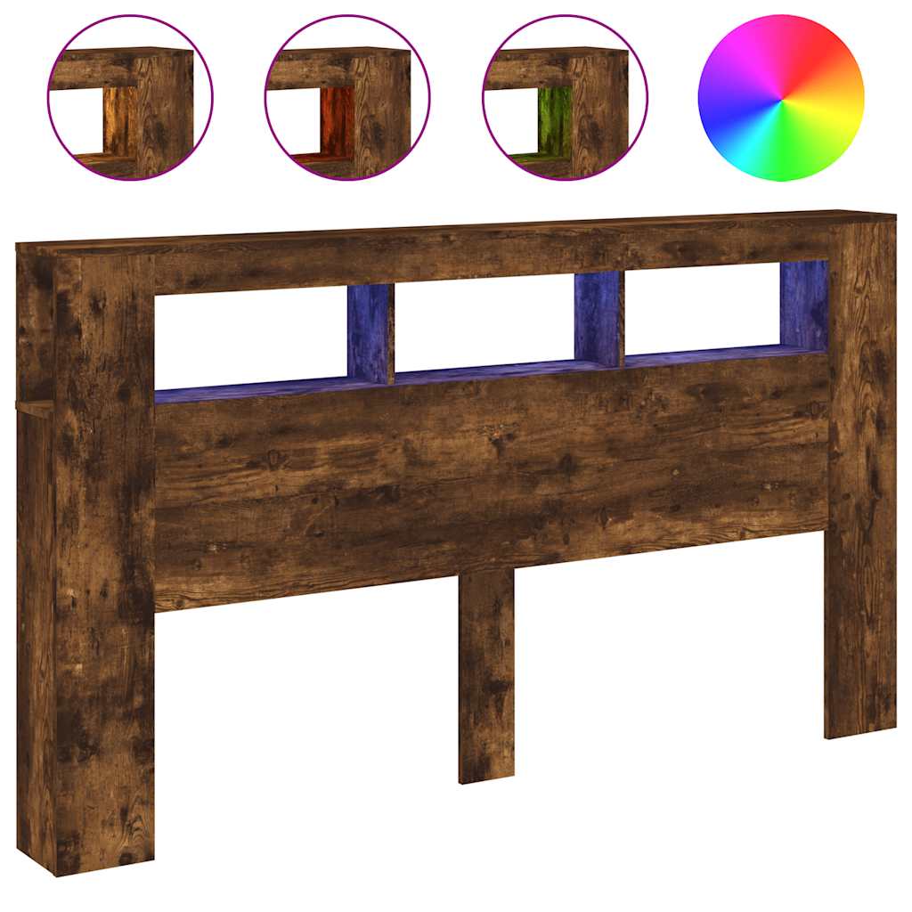 Sengegavl med LED røkt eik 180x18,5x103,5 cm konstruert tre