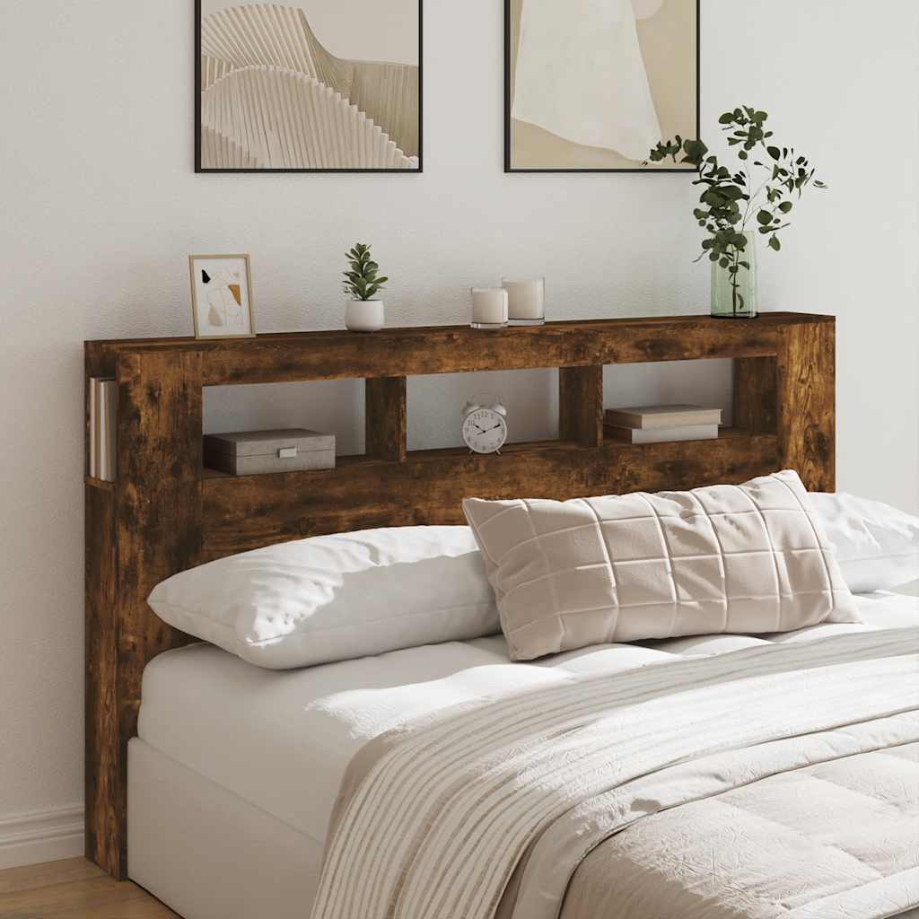 Sengegavl med LED røkt eik 180x18,5x103,5 cm konstruert tre