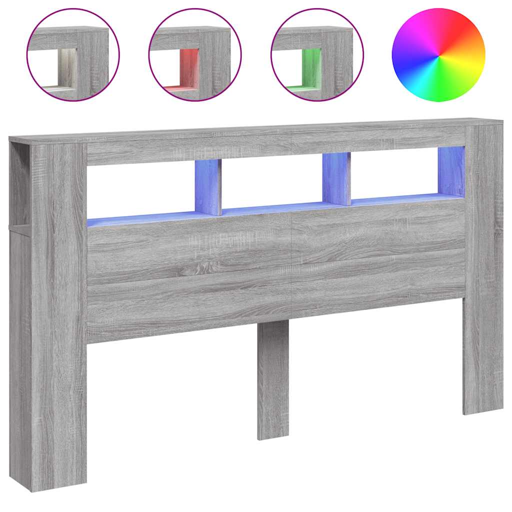 Sengegavl med LED grå sonoma 180x18,5x103,5 cm konstruert tre