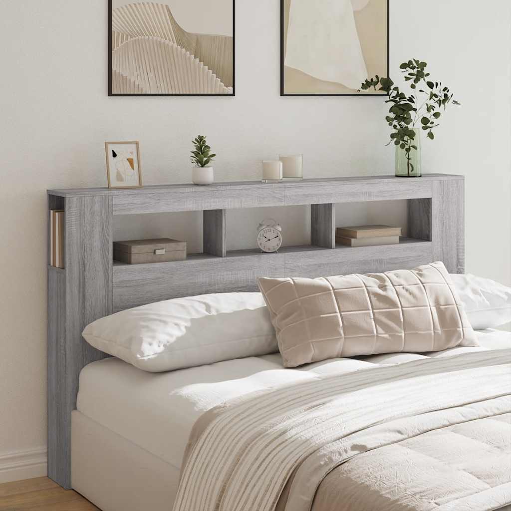 Sengegavl med LED grå sonoma 180x18,5x103,5 cm konstruert tre