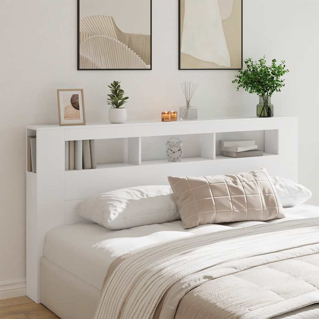 Sengegavl med LED hvit 200x18,5x103,5 cm konstruert tre