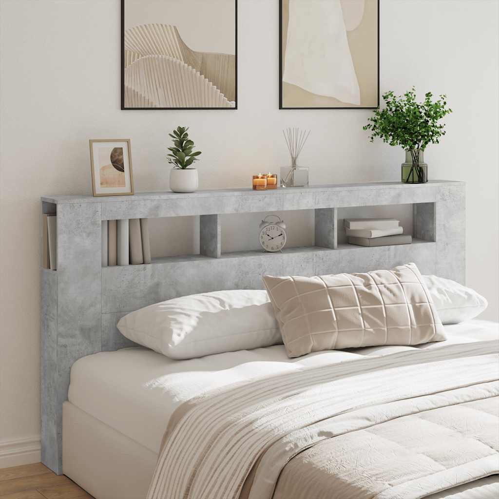 Sengegavl med LED betonggrå 200x18,5x103,5 cm konstruert tre