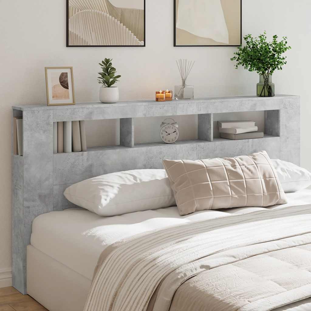 Sengegavl med LED betonggrå 200x18,5x103,5 cm konstruert tre
