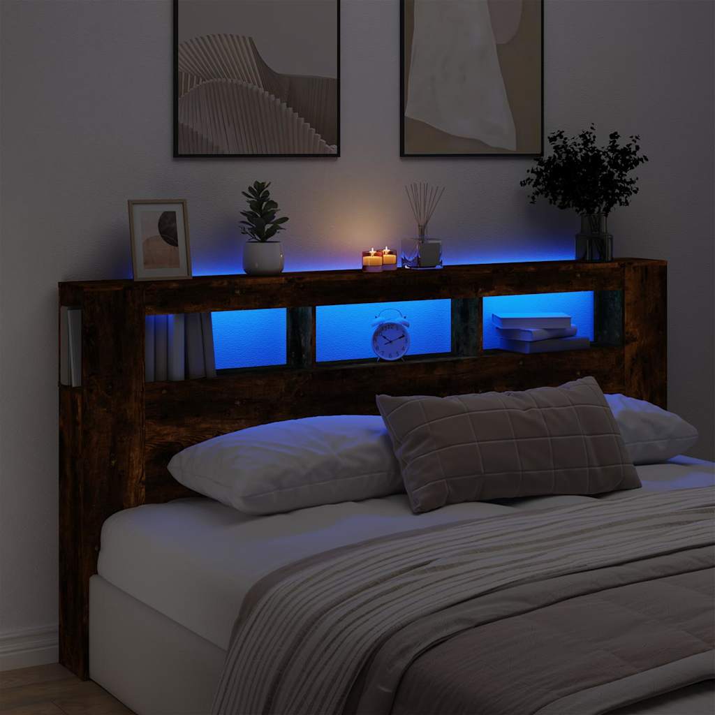 Sengegavl med LED røkt eik 200x18,5x103,5 cm konstruert tre