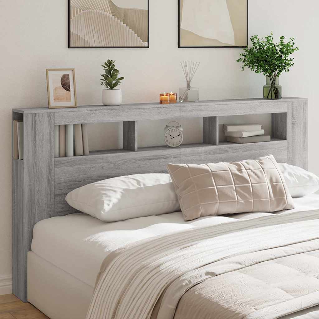 Sengegavl med LED grå sonoma 200x18,5x103,5 cm konstruert tre