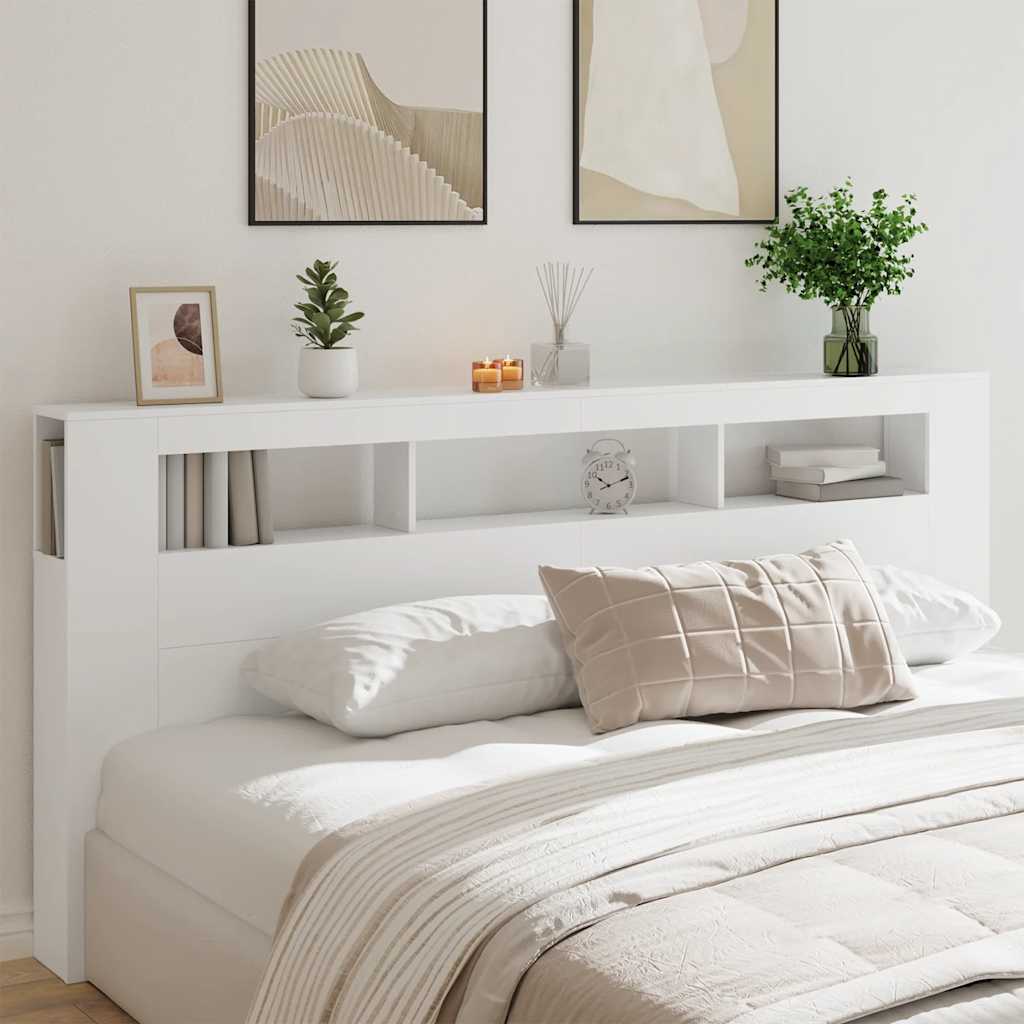 Sengegavl med LED hvit 220x18,5x103,5 cm konstruert tre