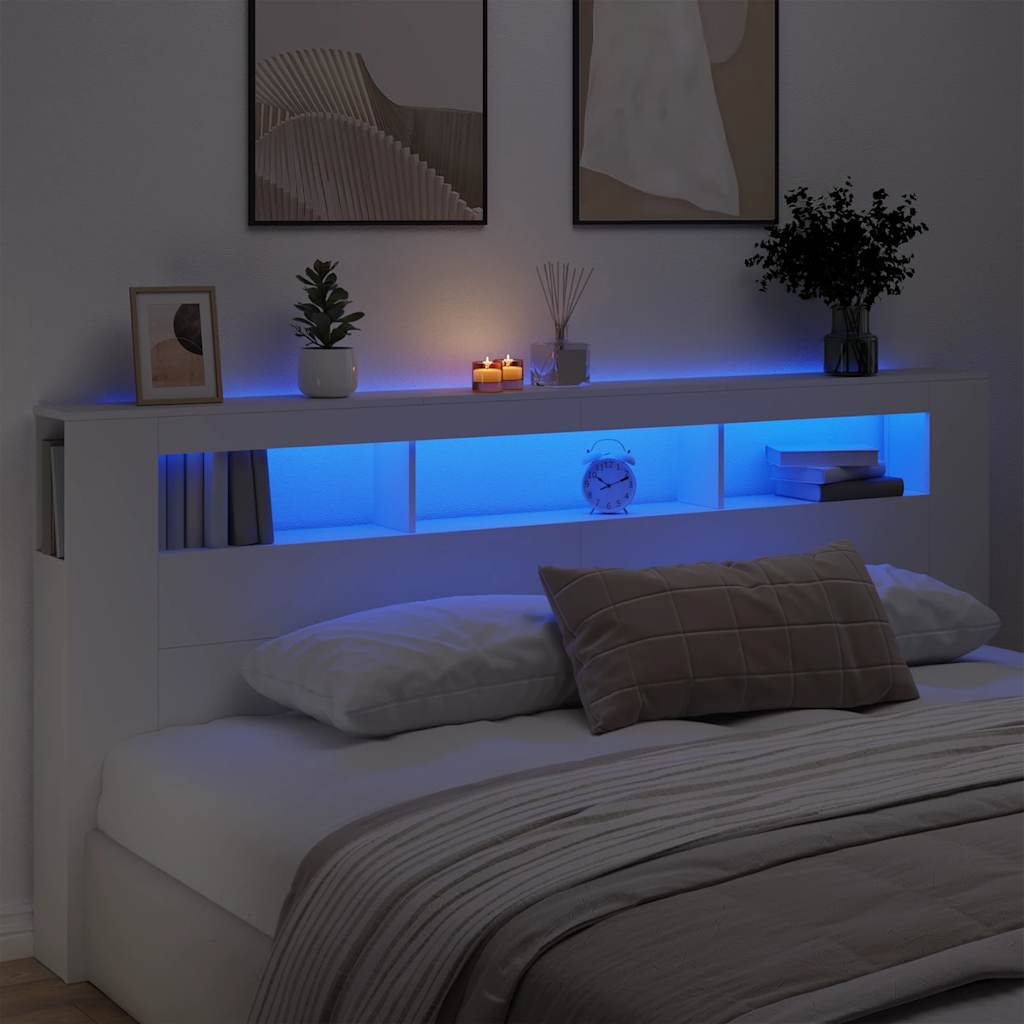 Sengegavl med LED hvit 220x18,5x103,5 cm konstruert tre