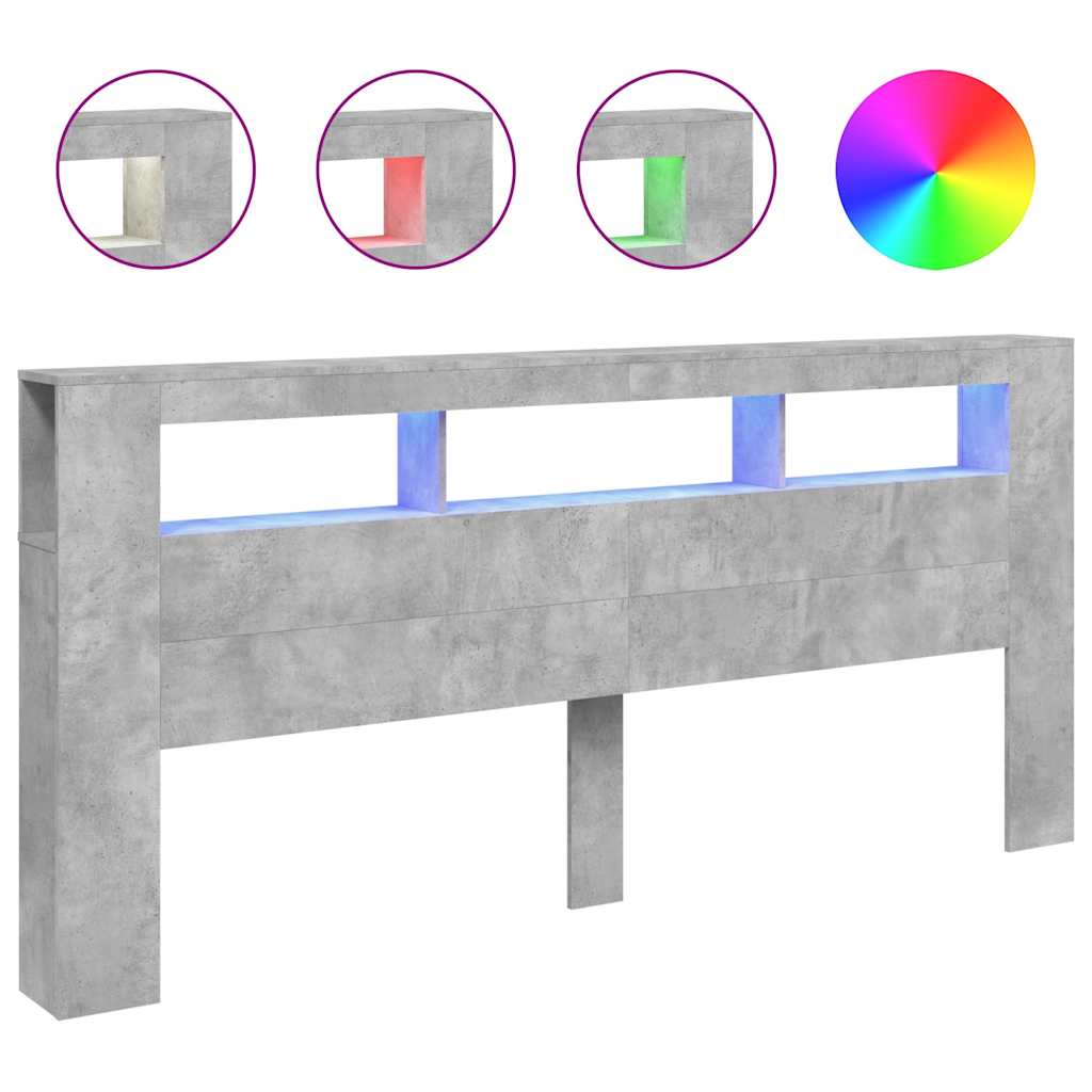 Sengegavl med LED betonggrå 220x18,5x103,5 cm konstruert tre