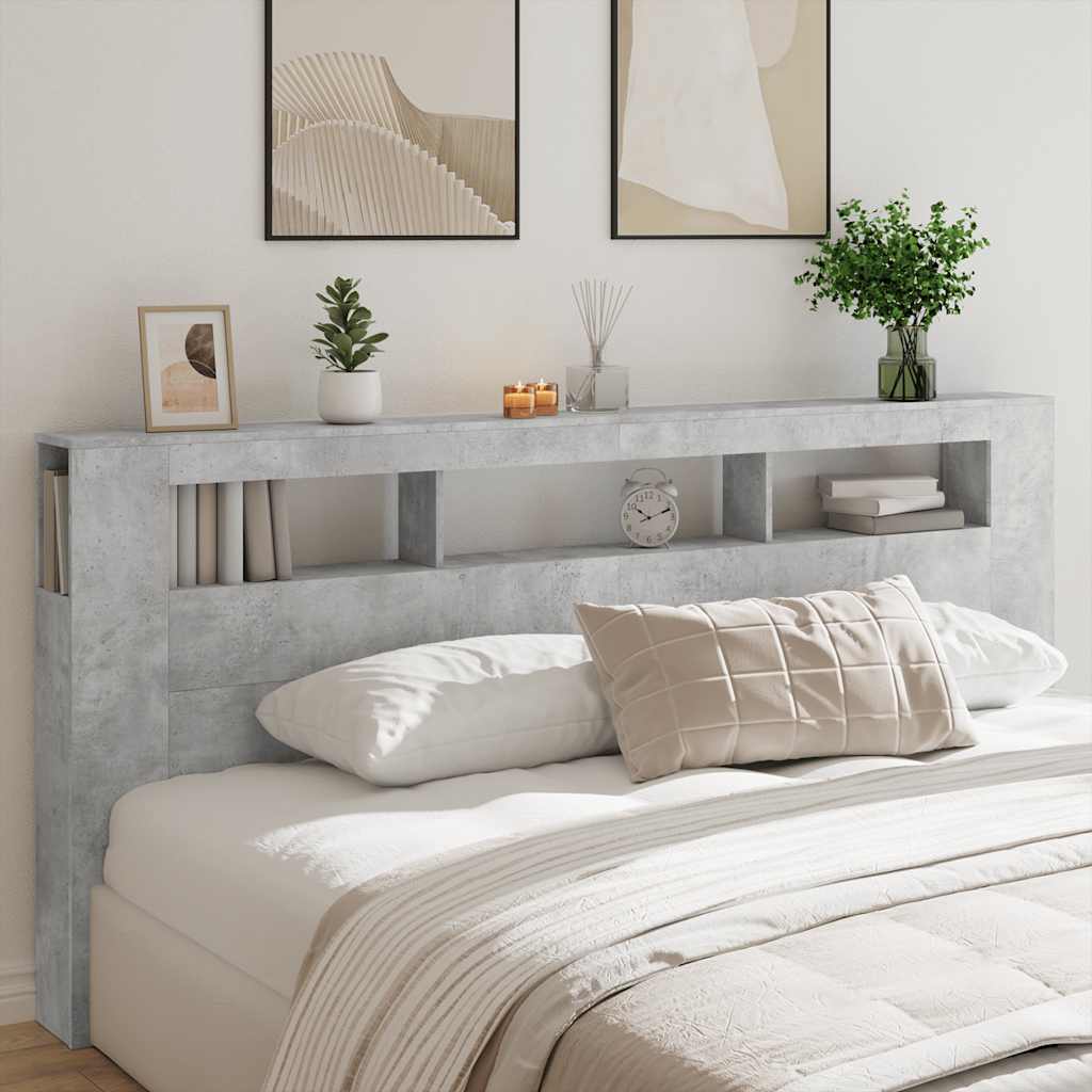 Sengegavl med LED betonggrå 220x18,5x103,5 cm konstruert tre