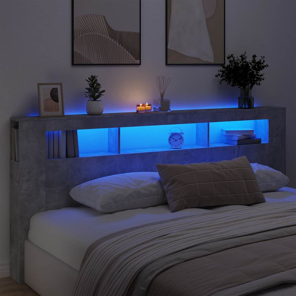 Sengegavl med LED betonggrå 220x18,5x103,5 cm konstruert tre