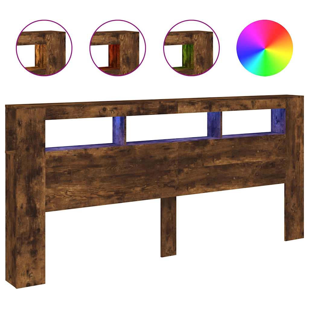 Sengegavl med LED røkt eik 220x18,5x103,5 cm konstruert tre