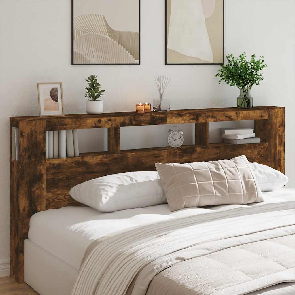 Sengegavl med LED røkt eik 220x18,5x103,5 cm konstruert tre